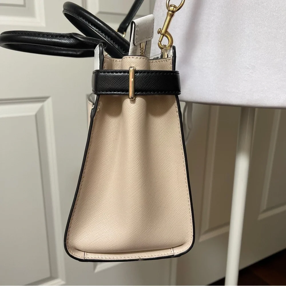 Kate Spade Staci Medium Satchel Crossbody Saffiano Leather Tan White Black